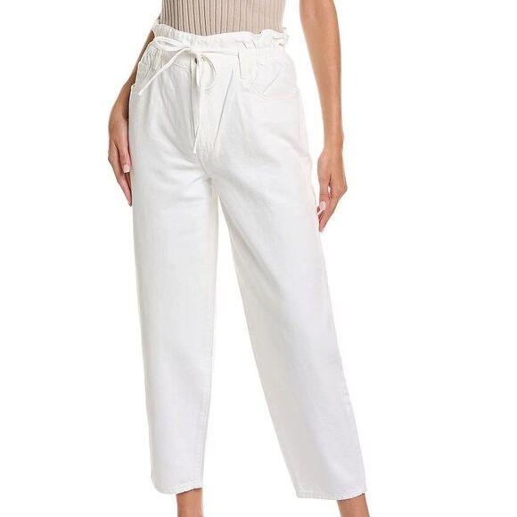 7 For All Mankind NWT White Paper Bag Waist Tapered Balloon Leg Crop Jeans Sz 30 - Picture 1 of 11